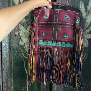 Bohemian Fringe Hand made bag beautiful colors leather